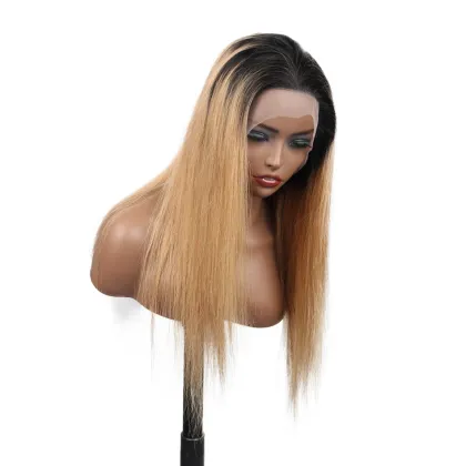 13x4 Pre Plucked Straight Brown And Blonde Highlight Human Hair Wig,Blonde Highlighted Wigs,Brown Blonde Highlight Human Hair