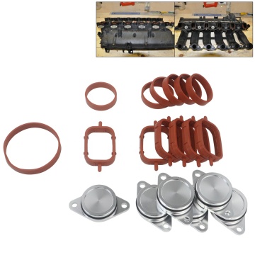 6 PCS 33mm Aluminum BMW Swirl Flap Blanking Plates with Intake Manifold Gasket for 6 Cylinder PQY-IMK02