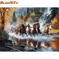RUOPOTY Frame River Horse Animals DIY Painting By Numbers Europe Handpainted Oil Painting On Canvas For Home Wall Art Picture