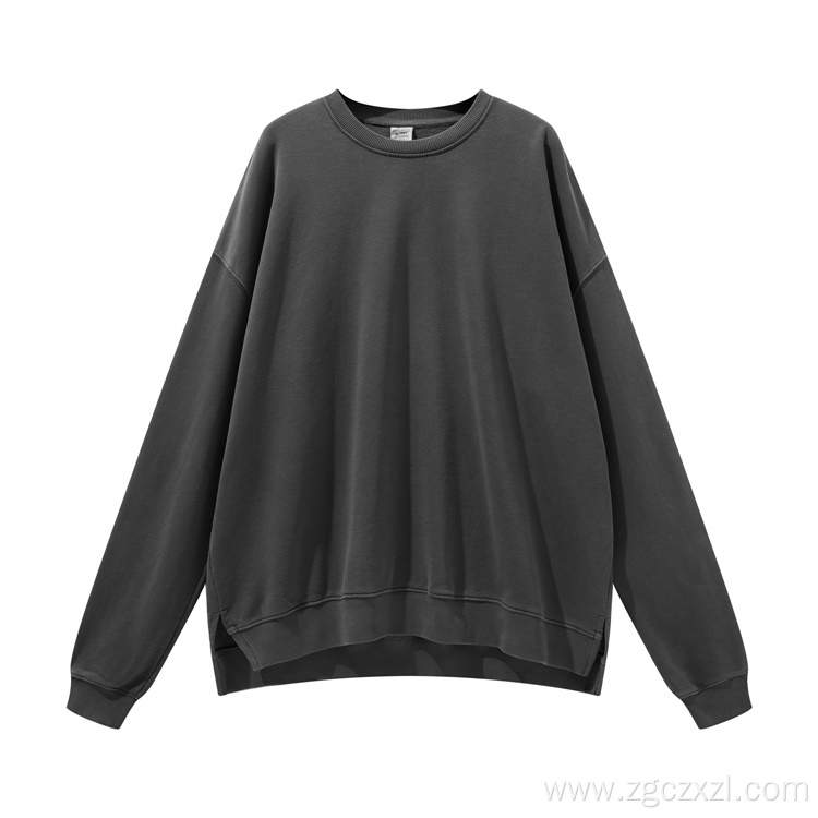 Autumn/Winter Side Slit Crewneck Washed Sweatshirt