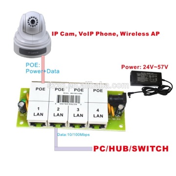 12V/24V/48V 4port POE Module Injector Panel, multiport 4 port 100M passive poe injector