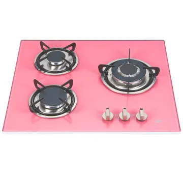 Pink Color Tempered Glass 3 burner gas hob