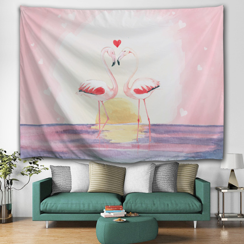 Flamingo Tapestry Pink Watercolor Wall Hanging Love Heart Tapestry for Livingroom Bedroom Home Dorm Decor