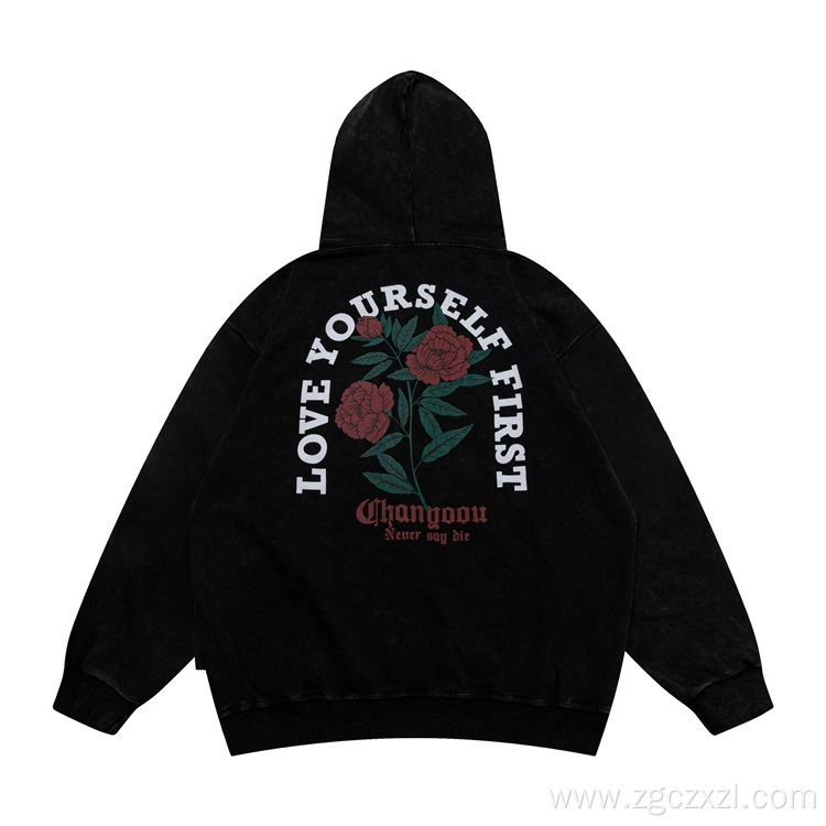 Fashion Men's Rose Alphabet Print Hoodie