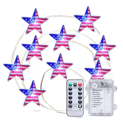 40 LED Stars Battery-Powered Remote Control Patriotic Holiday Decorative Lights
