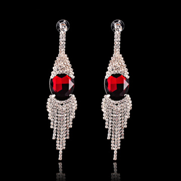 Pendientes de borla de gota de diamantes de imitación de cristal rojo clásico