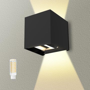 Lumière murale en plein air de haut en bas avec base G9 - IP65 imperméable, 5W / 12W, conception carrée moderne