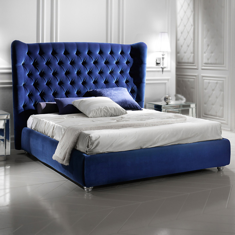 Tufted tela upholstered italy luxury bed design furniture silid -tulugan set king size bed frame