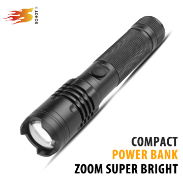 2018 hot sale factory price XML2 U4 1000LM POWER BANK zoom long beam throw tactical led torch rechargeable flashlight
