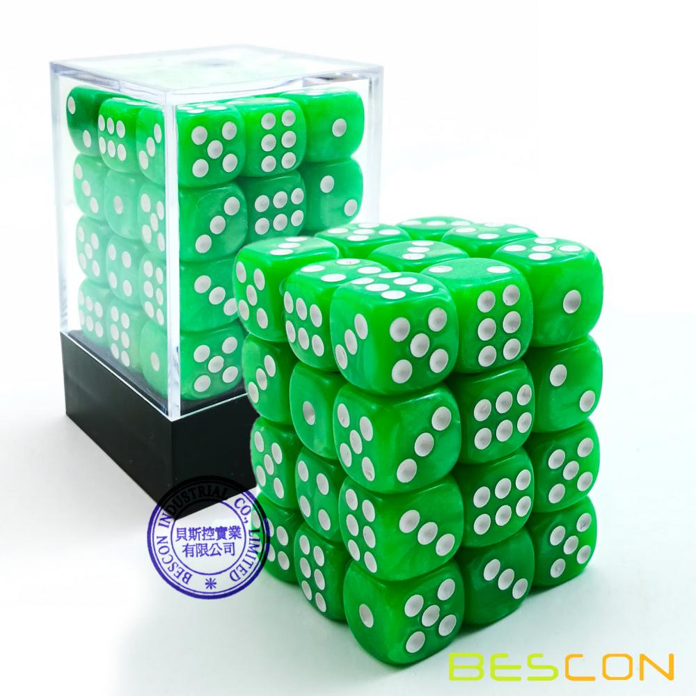 36 PEARL DICE GREEN !! 6 SIDED & 12mm SIDES 