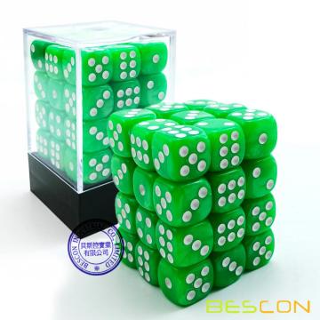 Bescon 12mm 6 Sided Dice 36 dalam Peti Bata, 12mm Six Sided Die (36) Blok Dadu, Marble Grass