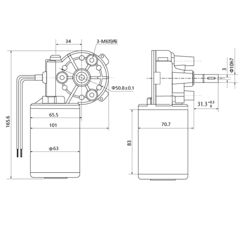 Maintex 24V 80W 100rpm Worm Gear Motor