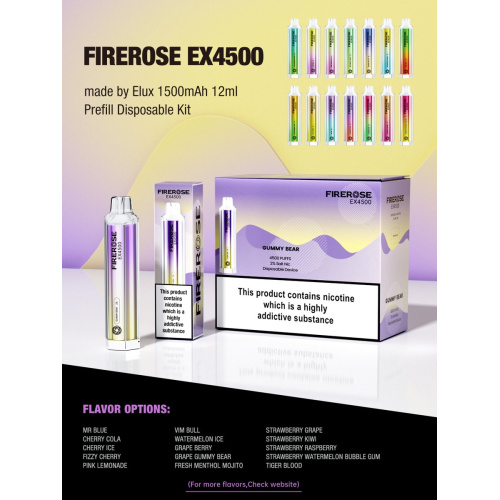 Vape descartável Birmingham Firerose 4500 Puff ELUX Legend