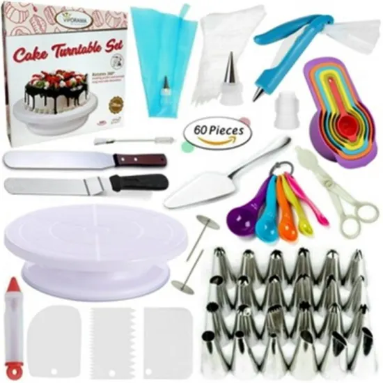 2020 Hot Sale 60pcs Cake Decorating Set - Baking Tools, Rotating Cake Stand, Turntable Supplies, Plastic Cake Stand