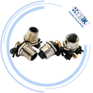 M12 5-Pin right angle PCB 90 degree panel mount connector 4Pin 5 Poles IP67 waterproof connector