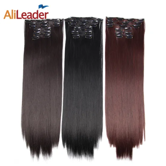 AliLeader Wholesale 22Inch 16 Colors Silky Straight Clip Hiar Synthetic Clip In Hair Extensions With 16 Clips