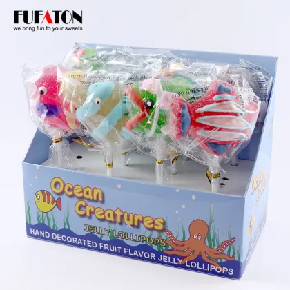 Fish shaped jelly pop candy lollipop