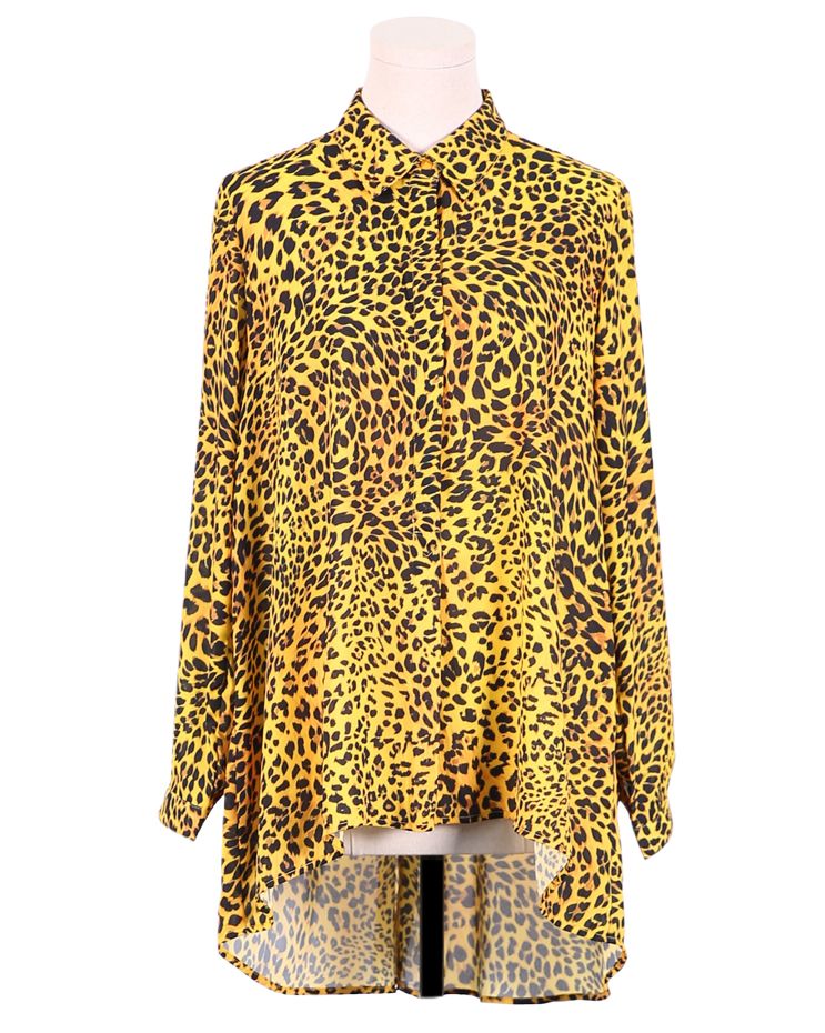 Women Long Sleeves Cowl Neckline Animal Print Blouse