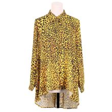 Women Long Sleeves Cowl Neckline Animal Print Blouse