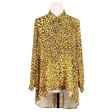 Women Long Sleeves Cowl Neckline Animal Print Blouse