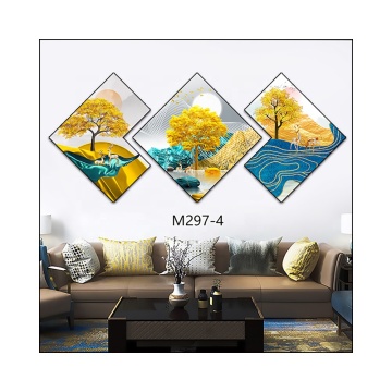 Golden Tree Deer Crystal Porcelain Abstract Painting Art Set for Living Room Decor