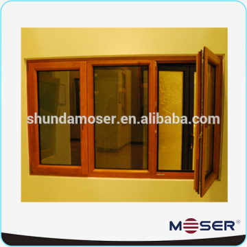 Three panels timber cladding triple glazed windows with mosquito net