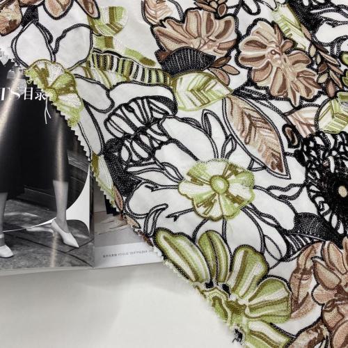 Multicolor Rayon Yarn Embroidery On Poplin Fabric