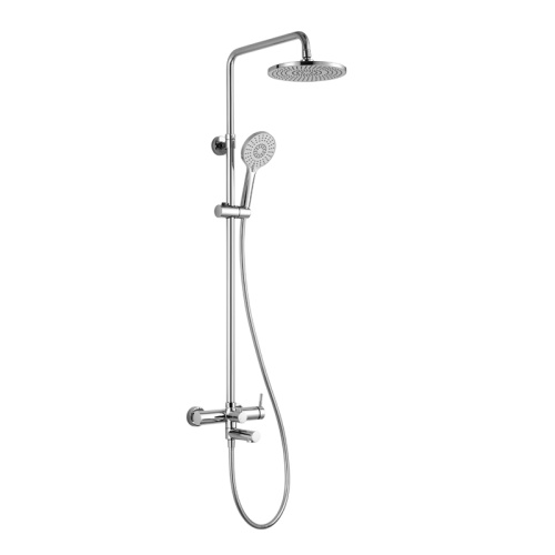 Shower combination for exposed installation with hand shower and ovehead shower