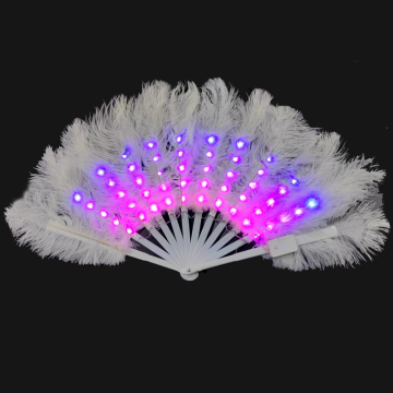 2024 Newest Promotional USB Rechargeable LED Handcraft Foldable Feather Hand Fan