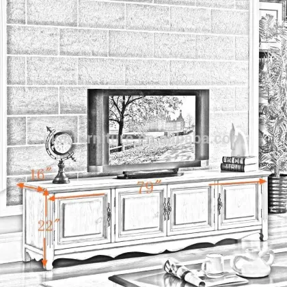 White Wash Wood Furniture Tv Cabinet