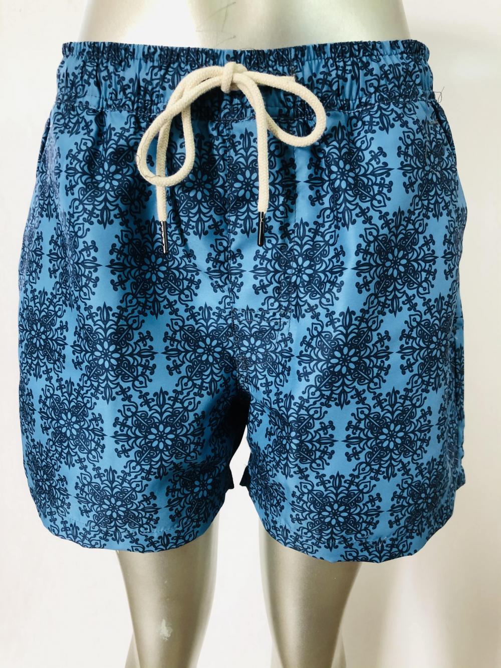 Pantaloncini da spiaggia da uomo con stampa vintage blu