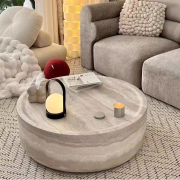 Minimalist Round Coffee Table with Safety Edge Patterns