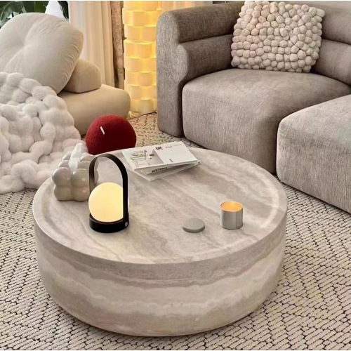 Minimalist Round Coffee Table with Safety Edge Patterns