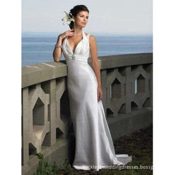 غمد Bridal العنق حمالة المدارية بيتش فساتين زفاف ثوب الكلمة Lenghth Bossgoo Com