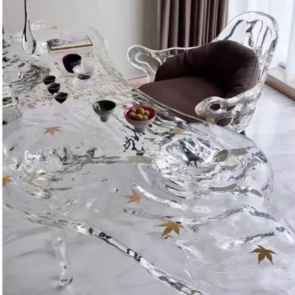 Transparent Epoxy Crystal Glacier Liquid Waterfall Dining Table