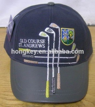 leather sports cap with embroidery logo from front panel to upper brim