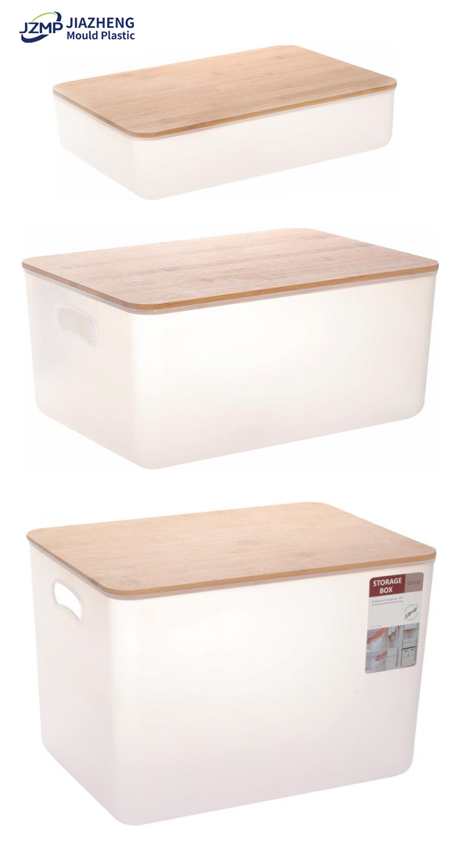 White Storage Box Plastic Container With Bamboo Lid