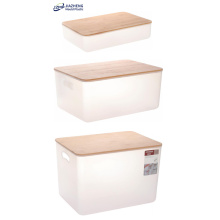 White Storage Box Plastic Container With Bamboo Lid