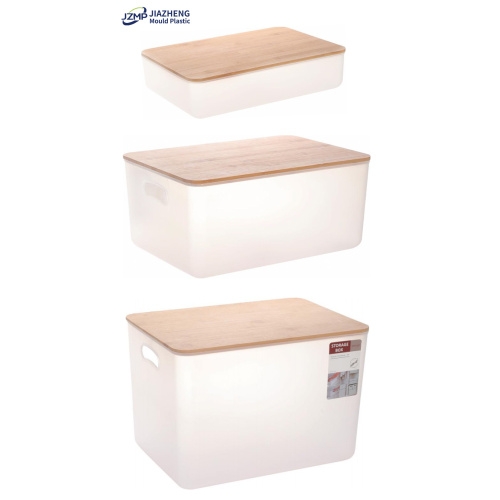 White Storage Box Plastic Container With Bamboo Lid