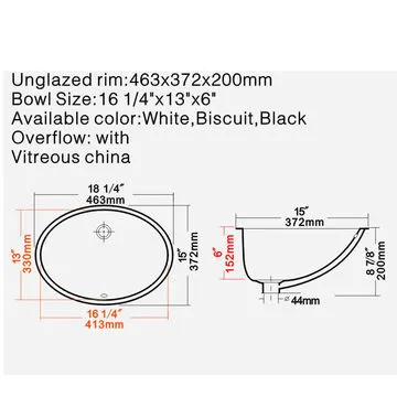 Undercounter Bathroom Oval Ceramic Wash Basin Sink