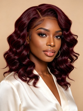 12 Inch 13x4 HD Lace Frontal Deep Wave 150% Density 99J Human Hair Glueless Wig