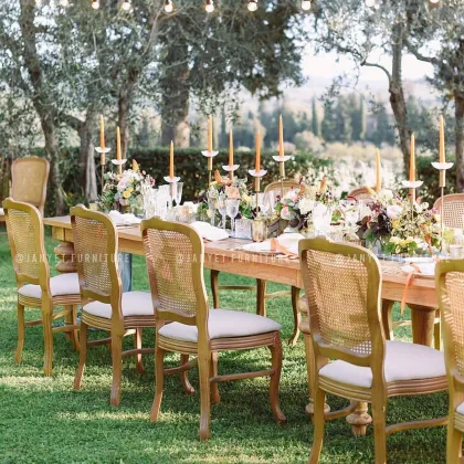 Rustic Natural French Banquet Wood Chair Louis XV