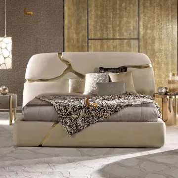 Italian Style Modern Luxury Genuine Leather King Size Bed Frame Bedroom Set