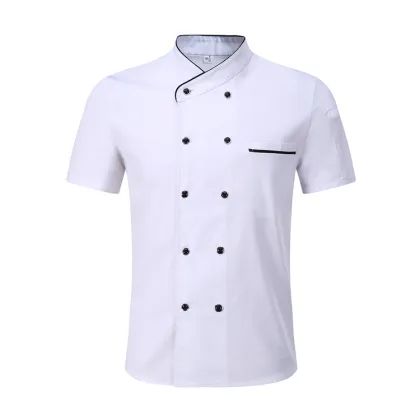Customizable Logo White Short Sleeve Chef Jacket for Restaurant, Bar, and Kitchen Uniforms