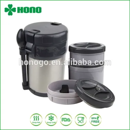 1500ML Stainless Steel Insulated Lunch Box With 3 Inner Flask