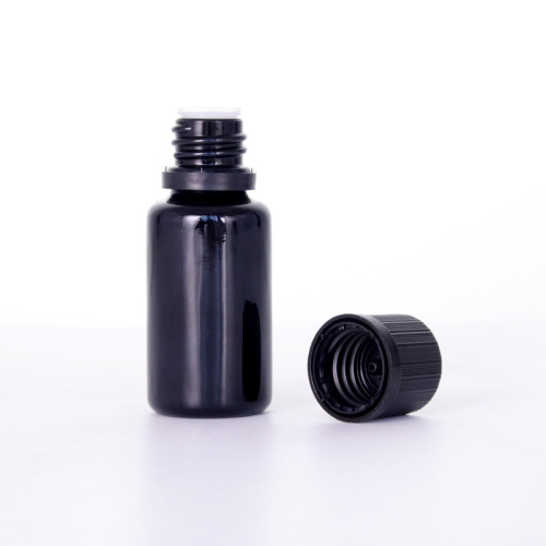 Botella de loción negra con tapas resistentes al niño acanalado