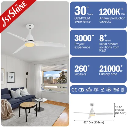 1stshine LED Ceiling Fan - White Blades with Integrated Lighting
