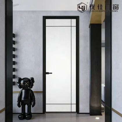 Modern Single Panel Grid Glass Hinged Door