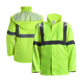 ANSI Hi Vis Reflective Tape Raincoat With Pocket