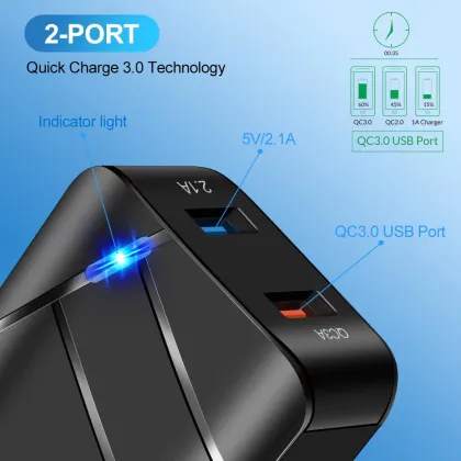 28W Dual USB Wall Adapter - Quick Charger for Samsung, Xiaomi, Huawei